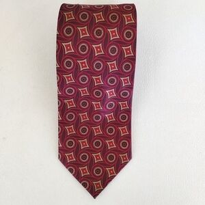 Aurelio Valentino Italy Burgundy Gold Geometric Silk Necktie 4" W 57.25" L